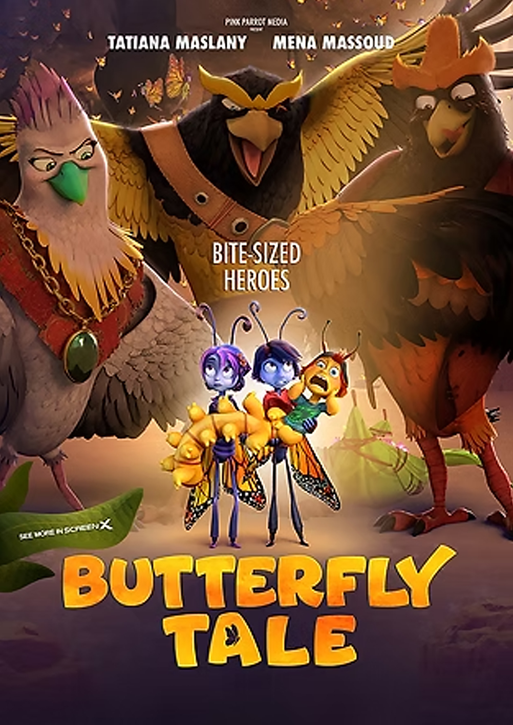 Butterfly, bird and creature cartoon rigs film poster